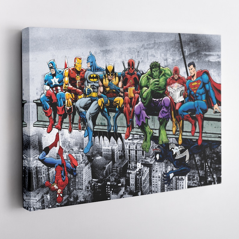 Superheroes Lunch Atop a Skyscraper Canvas Wall Art Home Decor Framed