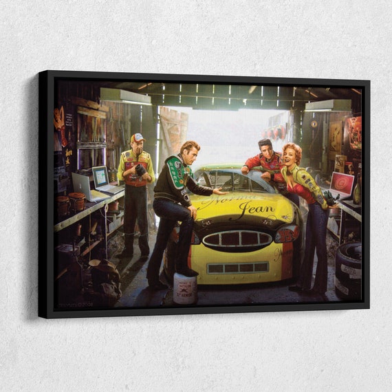Marilyn Monroe Elvis Presley James Dean Racing Car Canvas Wall Art