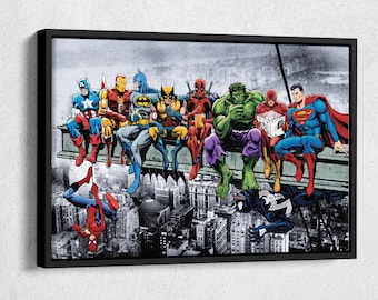 Superheroes Lunch atop a Skyscraper Canvas Wall Art Home Decor Framed Poster Print