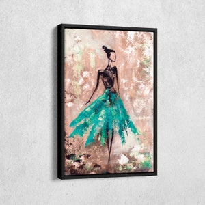 Oil painting, Fashion, Young Woman in Green Dress Canvas Wall Art Home Decor Framed Poster Print