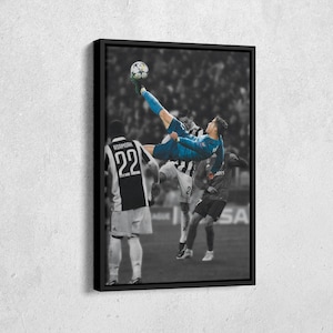 Chute aéreo de Cristiano Ronaldo vs. Arte de parede em tela da Juventus, decoração de casa, impressão de pôster emoldurado