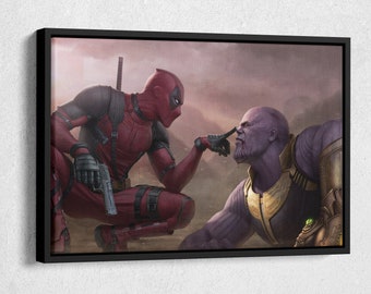 Funny Deadpool and Angry Thanos Marvel Comics Canvas Wall Art Home Decor Framed Poster Print