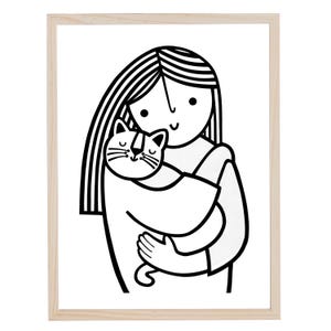 Coccole di gatto - stampa d'archivio monocromatica / arte murale / illustrazione di Jane Foster - bianco e nero - poster A3