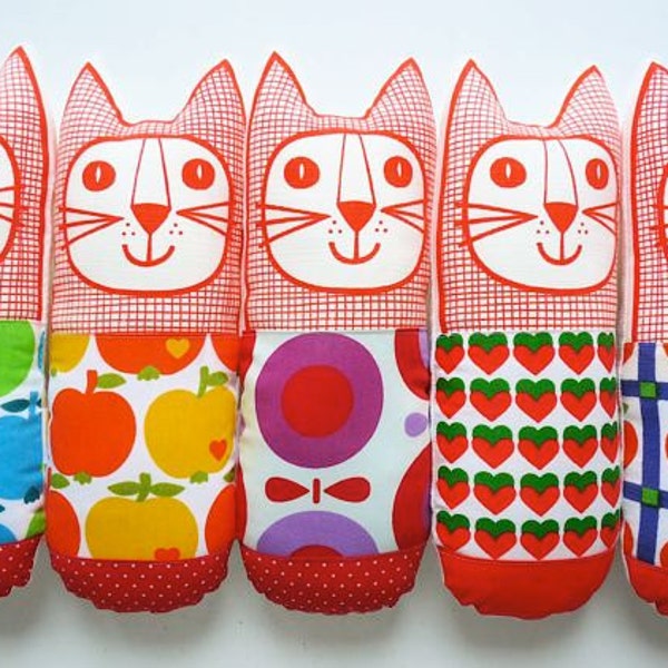 Retro Scandinavian Orla 70s apple pop art fabric cat toys