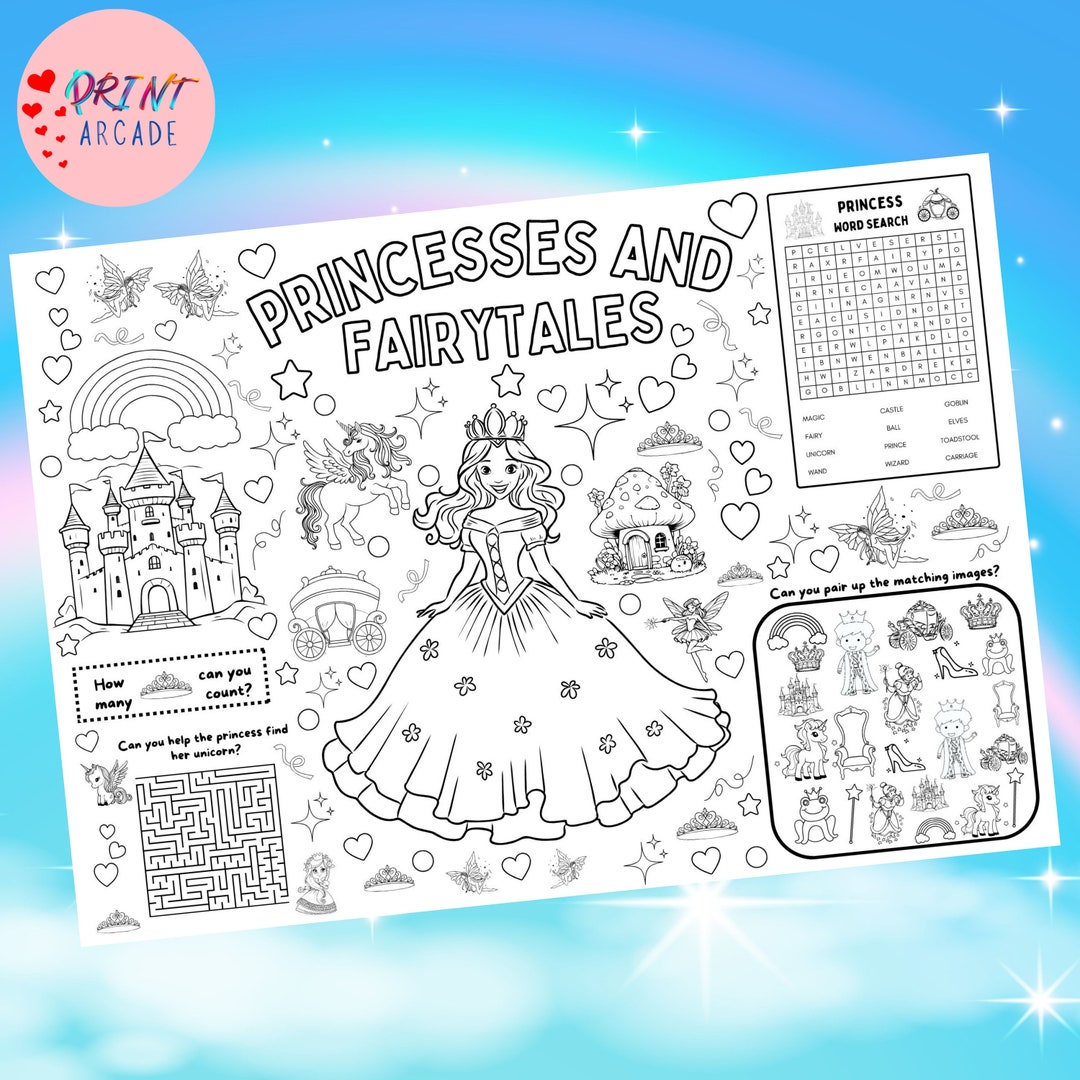 Princesses and Fairytales Interactive Colouring Activity Sheet, Instant ...