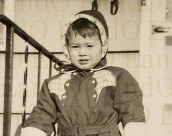 Unique Rare Vintage Photograph of a Young Girl in a Snowsuit 1950s