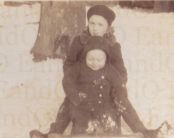 Antique Photo 'Playing in the Snow with Big Sister'