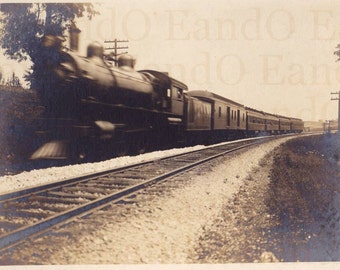 Faster Than a Speeding Train – Fantastic Early 1900s Cabinet Card Photo of a Steam Train Racing Down the Tracks