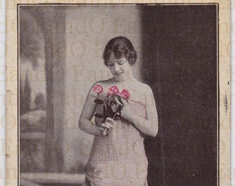 Antique Photo Mechanical Souvenir Postcard Sized Colorized Photo - Scantily Clad Actress Dancer