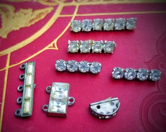 Lot of 7 Vintage Rhinestone Connectors and Clasp Parts