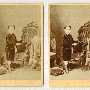 アンティーク カルト ド ヴィジット写真 2 枚セット - 少年の同一の肖像画 1868 年 オタワ