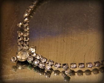 Antique Rhinestone and Paste Metal Cocktail Necklace, Choker 1920s 1930s