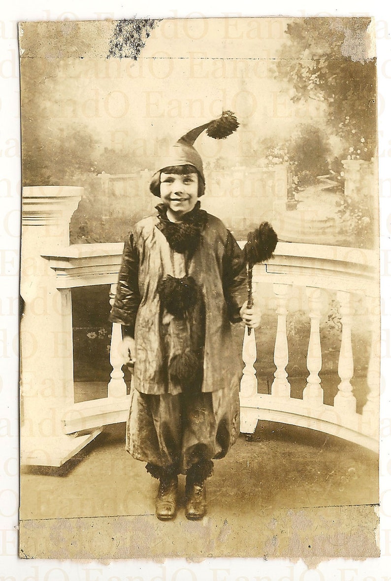 Antique Photo / Clown Costume / Halloween Costume / Carnival Costume / Real Photo Postcard / RPPC / 1920s / Portrait of a Girl / image 1