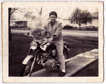 A Man and His Motorcycle - 1960s Snapshot of a Man on His 305 Super Hawk Honda