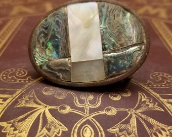 Antique Mother of Pearl/ Abalone/ Belt Buckle/ Jewelry/ Accessory/ Jewelry Supply/ Art Supply/ Assemblage Supply/ Women's Fashion