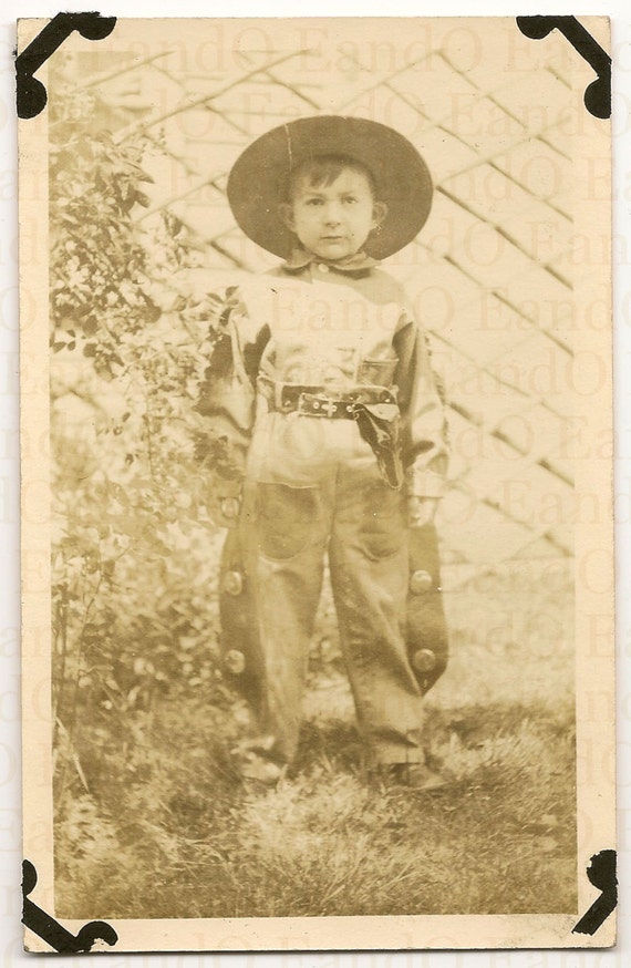 Cowboy Costume Real Photo Postcard RPPC Halloween Costume Cowboy  Hat Holster Chaps Vintage Photo of Little Boy as a Cowboy