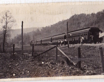 Antique Snapshot of a Stopped Train and Passengers 1910s 1920s