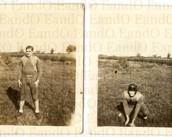 Rare Unique 1920s 1930s Tiny Vintage Photos of Football Player or Leatherhead Lot of Two