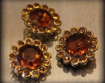 Fantastic 1930s 1940s Citrine Buttons (lot of 3) - Fantastic for Jewelry Parts Supplies