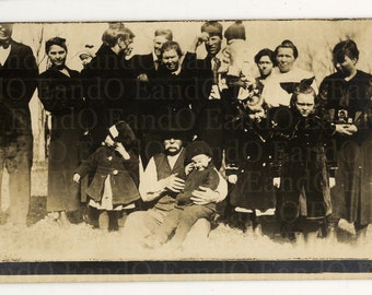 Fantastic Antique Real Photo Postcard RPPC Family Portrait One Woman Holding a Camera - Marked 'Cyko' Unused