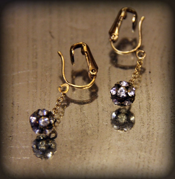 Rare Antique Rhinestone and Brass Earrings 1910s