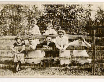 Antique Rare Real Photo Postcard RPPC Friends Women Men Peeking Through a Fence 1900s 1910s