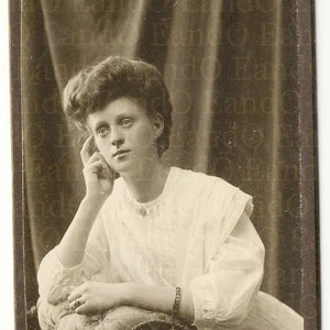 Unique Rare Antique CDV Lovely Portrait of a Young Woman Leaning on a Chaise Lounge 1910s Sweden