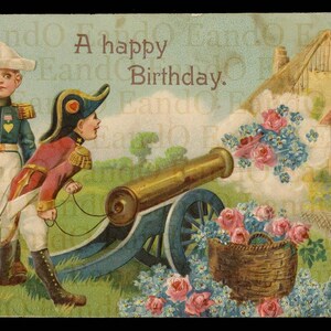 Cartão de aniversário com ilustração infantil vintage, cartão postal em relevo, década de 1910, década de 1920