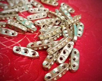 Lot of 6/ Antique/ Vintage/ New Old Stock/ NOS/ Rhinestone and Paste Metal/ Multi Strand Connectors Spacers/ Jewelry Supply/ Art Supply