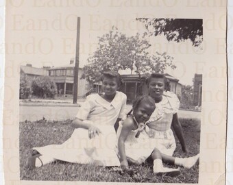 Vintage Photo "Sisters Forever" African American Sisters Sitting in Their Yard 1950s 1960s