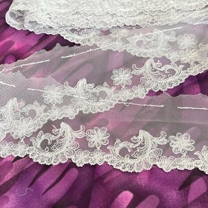 Borda de renda de tule roxo claro por metro, borda de renda de tule