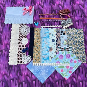 35 Pieces Blue Tones Slow Stitch Kit, Fabric and Embellishments Bundle, Small Fabrics Set for Crafts