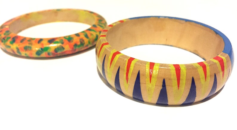 Painted Wooden Bangle Bracelet In Multi Colored Paint Splotch Image 0