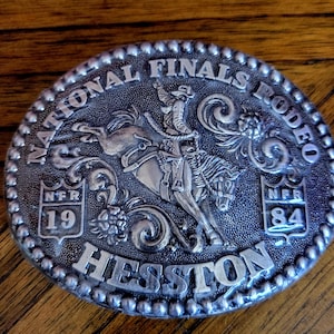 Vintage 1984 Hesston National Finals Rodeo Belt Buckle (Original Packaging)
