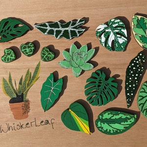 Set of Six Hand-Painted Houseplant Leaf Refrigerator Magnets