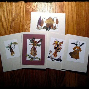 Cartes de fées fleurs (lot de 5), fleurs pressées, art floral, art féerique, cartes de voeux, fée, matériaux naturels, Waldorf