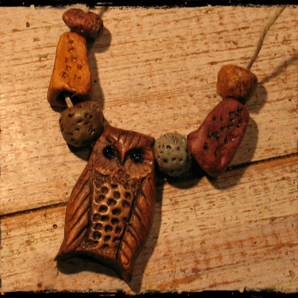 Collier hibou, chouette en céramique, porcelaine froide, magique, faery, Magick, forêt, nature