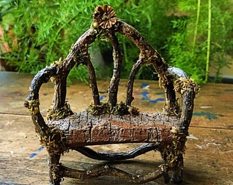 Faery rustic bench, fairy houses, twig miniatures, dollhouse furnishings, ready to ship