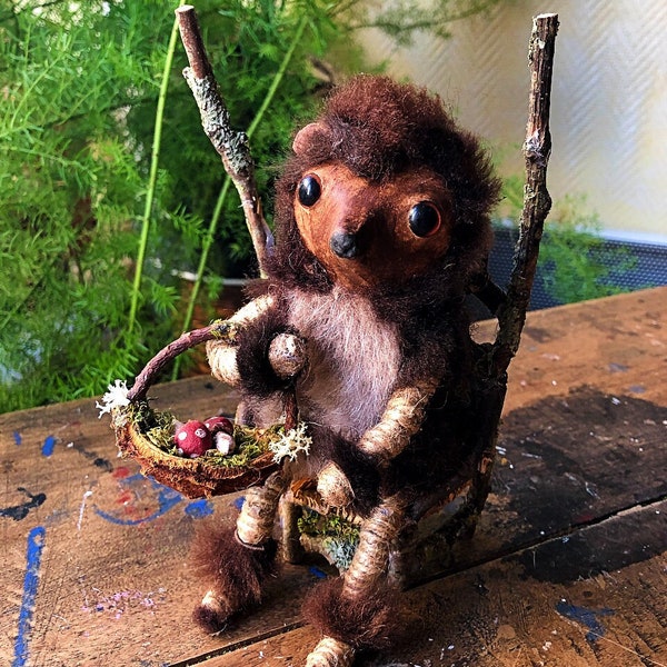 Hedgehog pixie shapeshifter doll custom order, art doll, faery doll