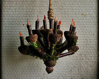 Faery Acorn Chandelier, fairy houses, dollhouses, miniatures, waldorf, woodland, natural materials