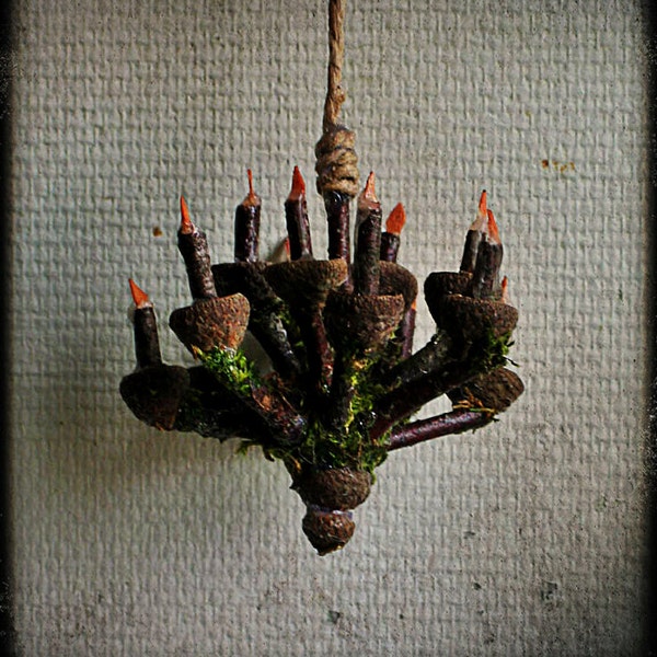 Faery Acorn Chandelier, fairy houses, dollhouses, miniatures, waldorf, woodland, natural materials