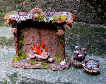 Faery Fireplace and Baskets, Custom Order, fairy house, dollhouse, fairy, natural materials, Waldorf, woodland