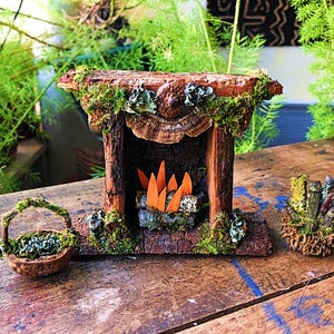 Faery Fireplace and Baskets, Custom Order, fairy house, dollhouse, fairy, natural materials, Waldorf, woodland