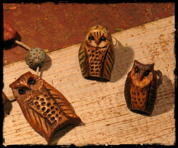 Owl Rings Ceramic Owls Cold Porcelain Owls Adjustable Owl Etsy
