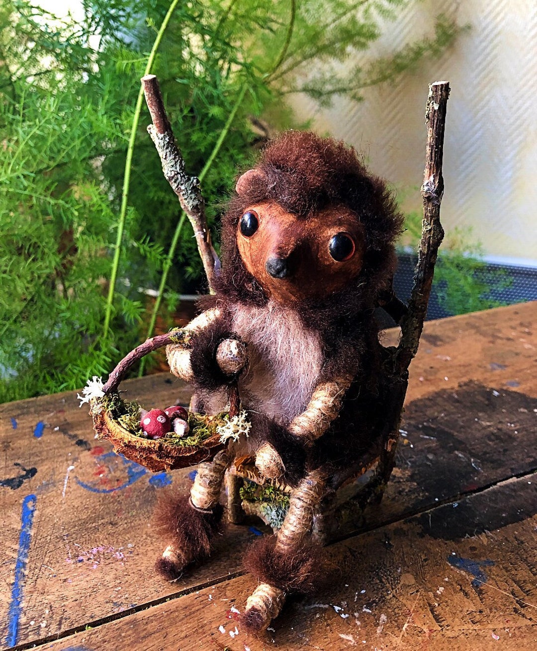Hedgehog Pixie Art Doll: Handmade Faery With Mushroom Basket - Etsy