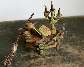 Fae Magic, miniature altar table, fairy witch, altar, magic table, tea table, natural materials, cake topper,