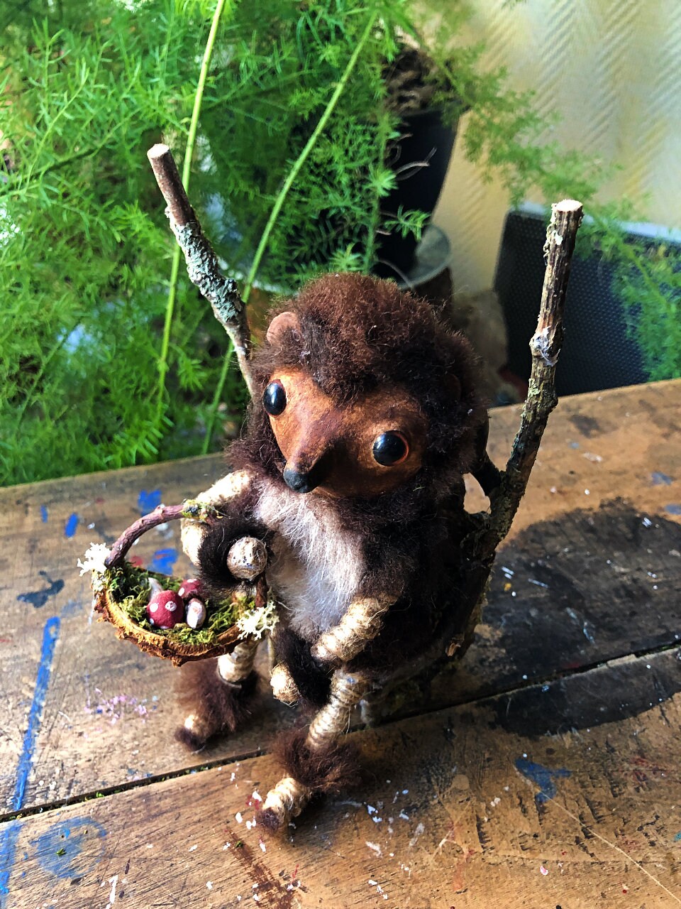 Hedgehog Pixie Art Doll: Handmade Faery With Mushroom Basket - Etsy