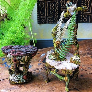 SALE Faery chair and side table, fae furniture, woodland miniatures