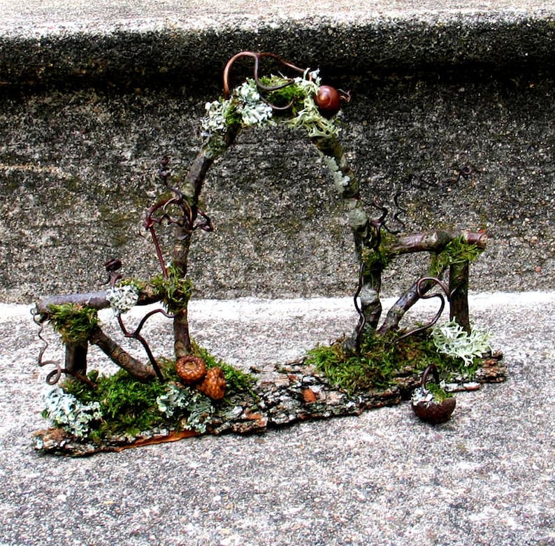 Faery Garden Gate, Custom Order, natural materials, dollhouse, woodland, rustic, waldorf, fairy, miniatures image 1