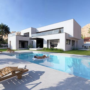 Plattegronden van luxe villa's met twee verdiepingen, plattegronden luxe huizen, blauwdruk huis met vijf slaapkamers, plattegronden villa met zwembad, blauwdruk huis met twee verdiepingen